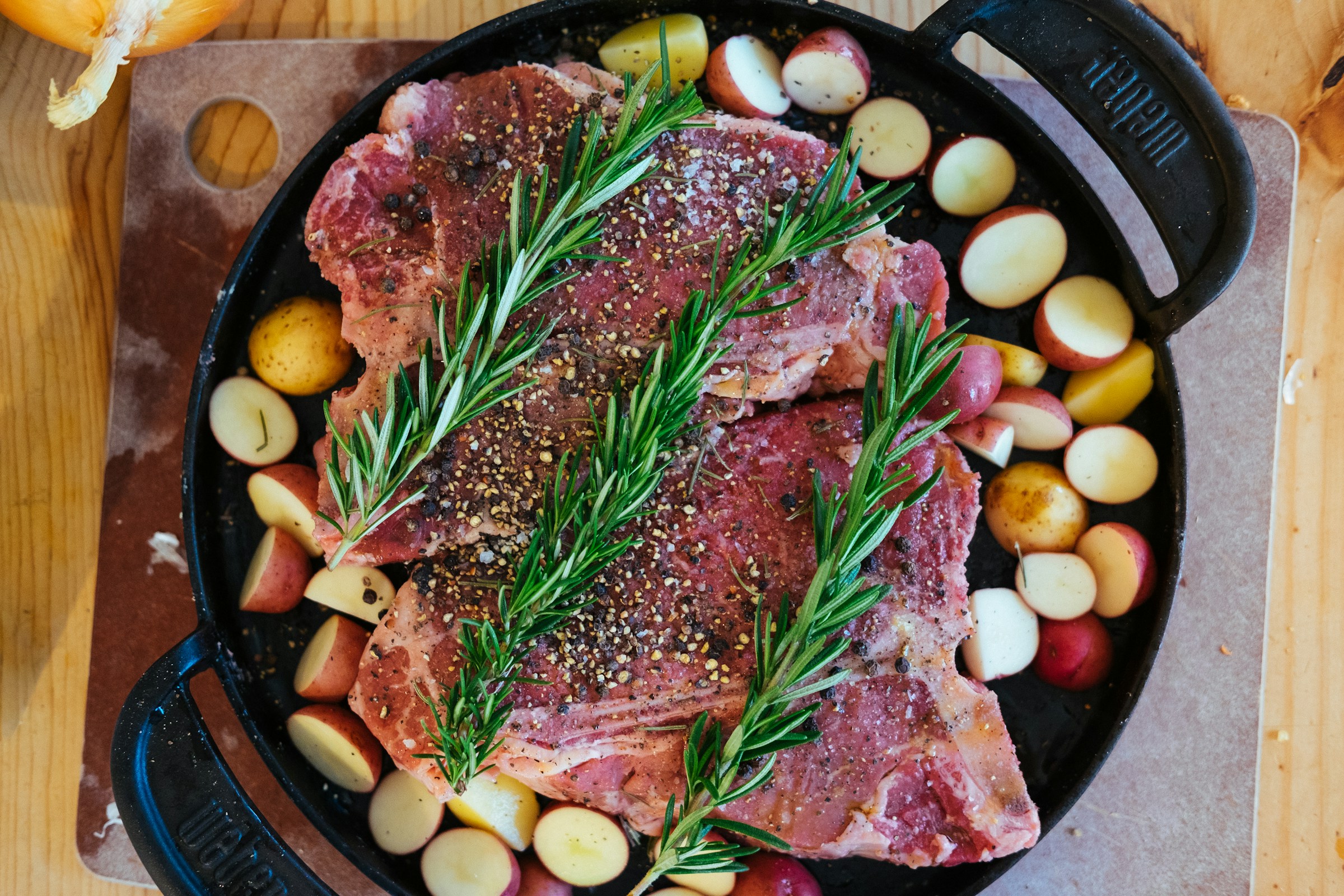 cooked meat on black plate